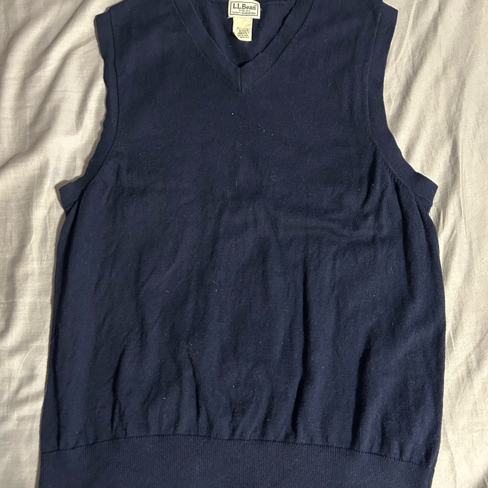 L.L.Bean Men's Cotton/Cashmere V-Neck Sweater Vest Navy Blue Size M